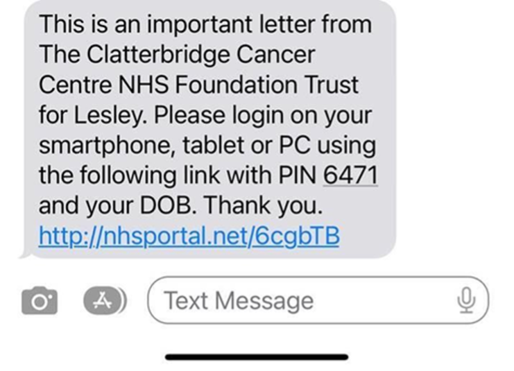 Screenshot of text message 